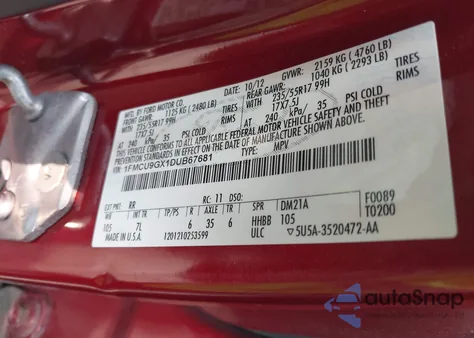 2013 Ford Escape Se z USA, uszkodzony, nr VIN 1FMCU9GX1DUB67681